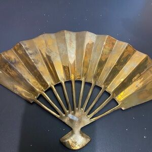 Vintage large brass fan Asian style decor dragon design wall hanging